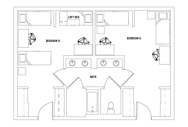 2 Bed - 1 Bath B Shared Bedroom (5 Occupants) - Triple