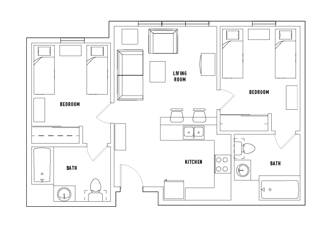 2 Bed - 2 Bath Shared Bedroom Shared Bathroom