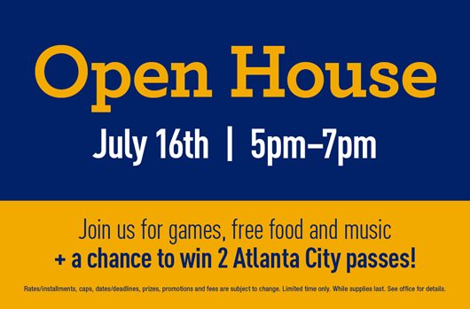 Open House 7/16 | 5pm-7pm Join us for games, free food, music + a chance to win 2 Atlanta City passes!