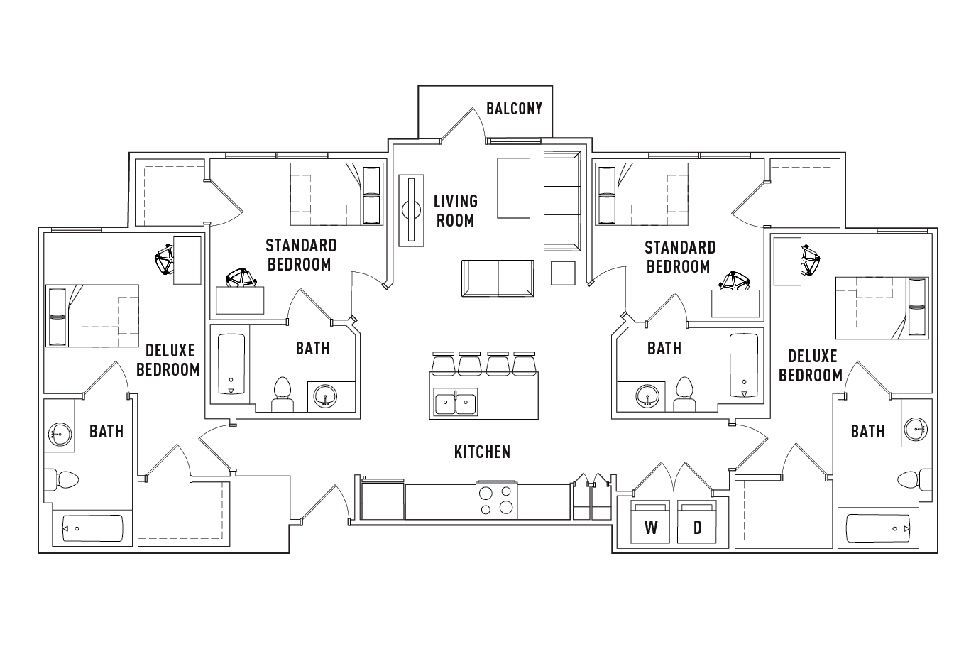 4 Bed - 4 Bath A Private Standard Bedroom