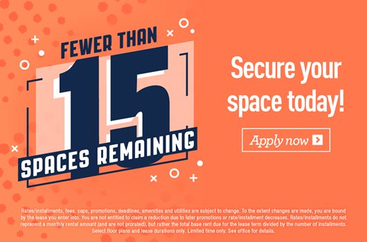Fewer than 15 spaces remaining