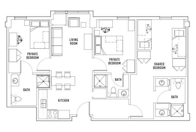 2 Bed - 2 Bath Shared Bedroom