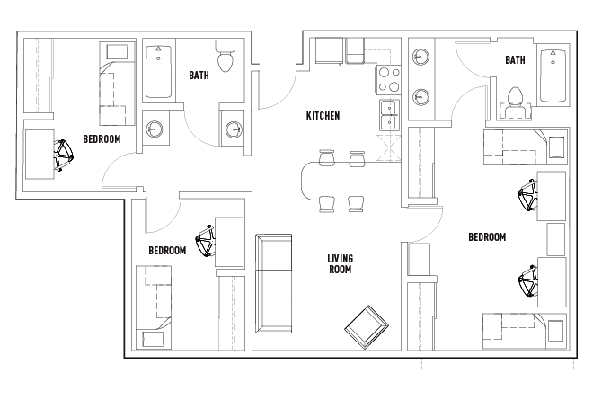3 Bed - 2 Bath B Shared Bedroom Shared Bathroom