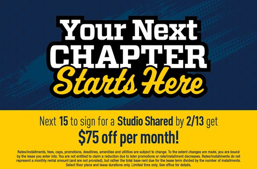 Next 15 to sign for a Studio Shared by 2/13 get $75 off per month