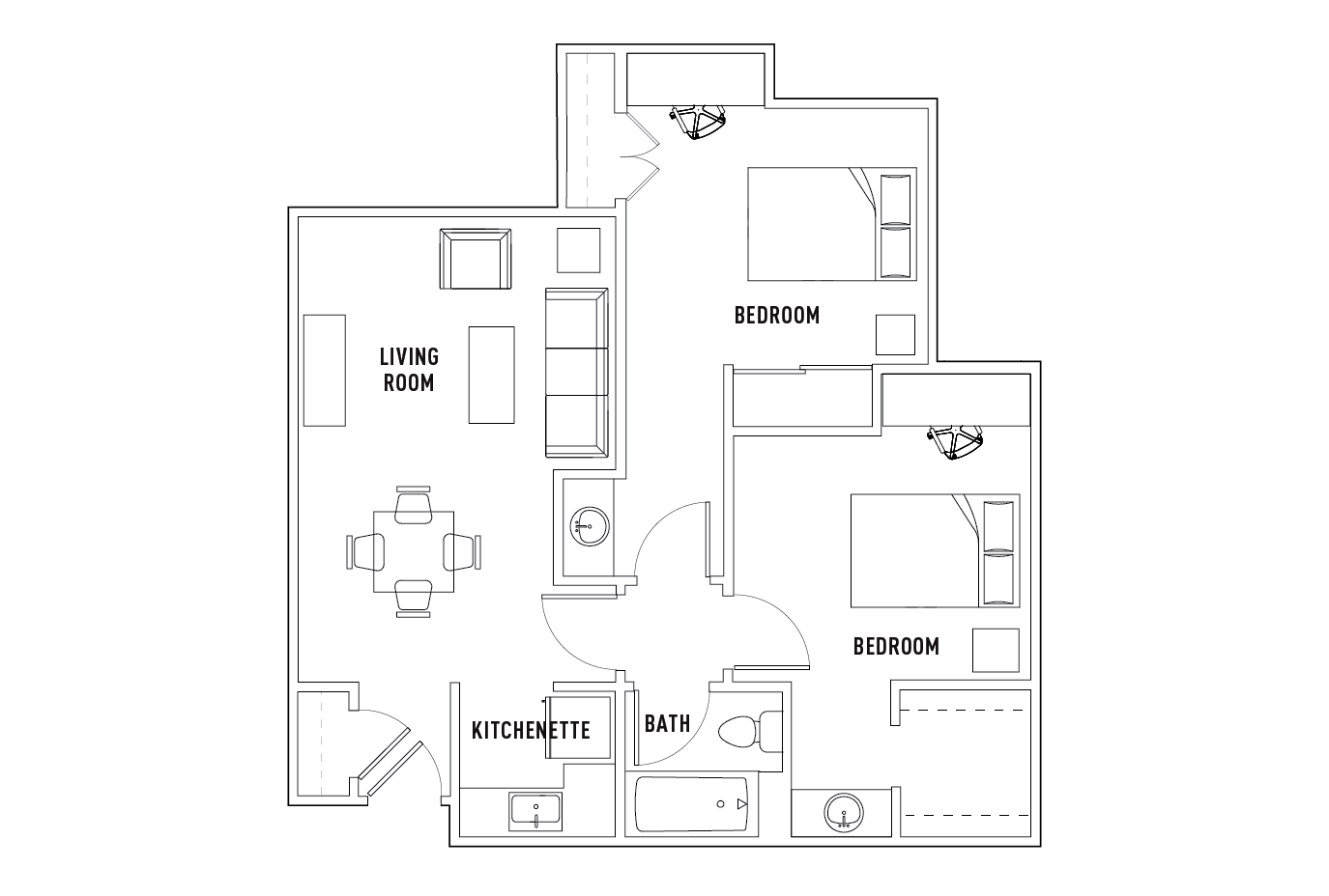 2 Bed - 1 Bath Shared Bed