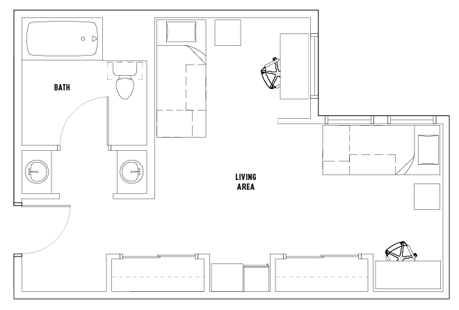 1 Bed - 1 Bath A Double Bedroom