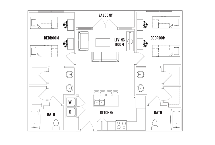 2 Bed - 2 Bath B Shared Bedroom
