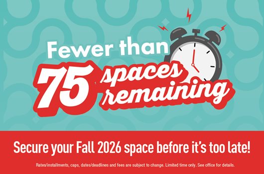 Fewer than 75 spaces remaining! Secure your space today >