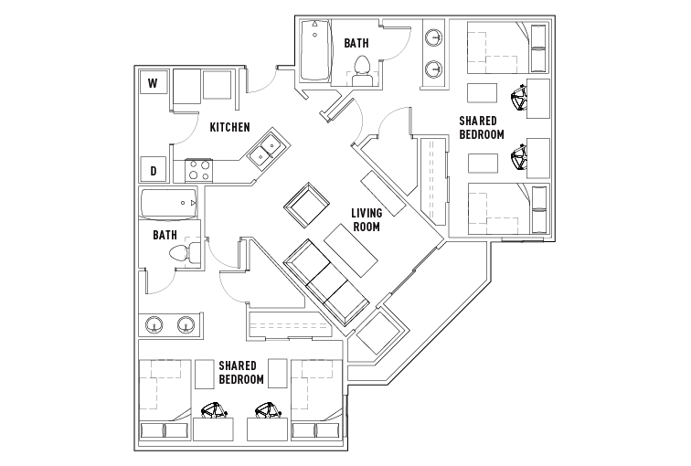 2 Bed - 2 Bath B Shared Bedroom