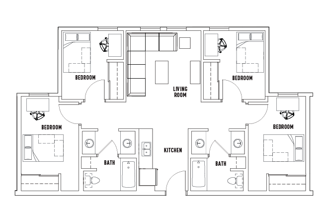 2 Bed - 1 Bath Semi Suite Double
