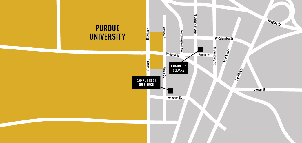 Map of Purdue apartments near campus.