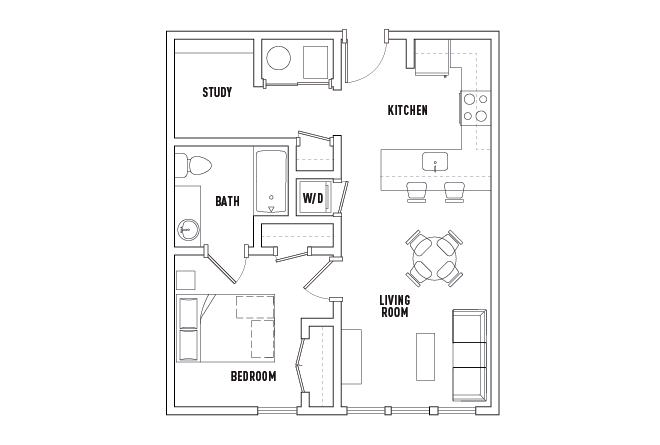 1 Bed - 1 Bath w/Study (1-B)