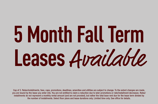 5 month fall term leases available 