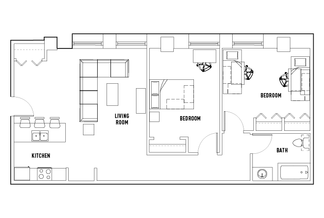 2 Bed - 1 Bath A Shared Bedroom