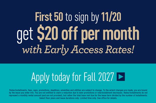 First 50 to sign by 11/20 get $20 off per month with Early Access Rates!