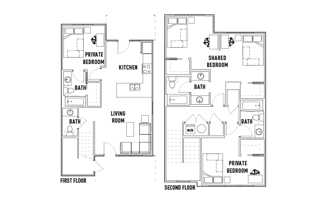 3 Bed - 3.5 Bath Townhome B2 Shared Bedroom