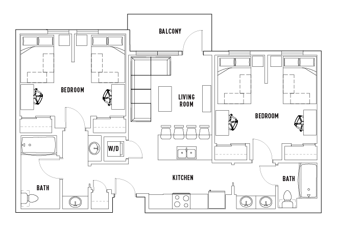 2 Bed - 2 Bath Shared Bedroom