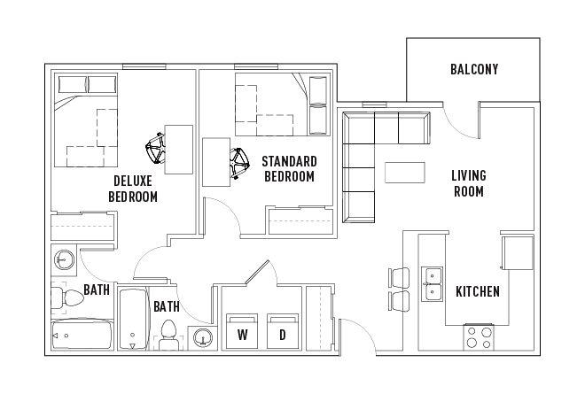 Phase 1 - 2 Bed - 2 Bath A Standard Bedroom