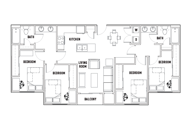 2 Bed - 2 Bath B Shared Bedroom