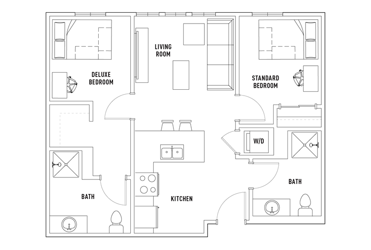 2 Bedroom Bathroom A Standard Floor Plans The Jack Student Housing Flagstaff Az Student Housing Flagstaff Az