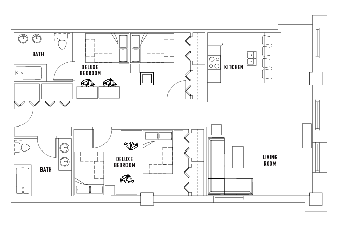 2 Bed - 2 Bath C Shared Deluxe Bedroom