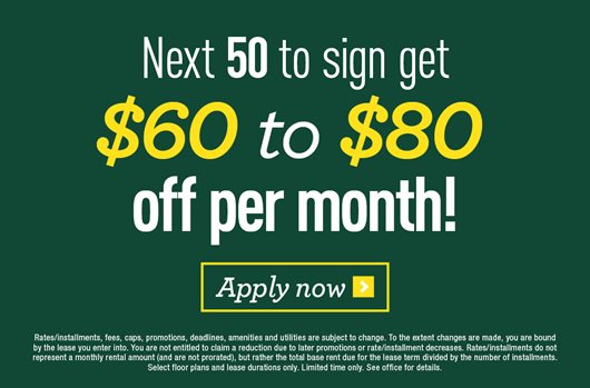 Next 50 to sign get $60 to $80 off per month!