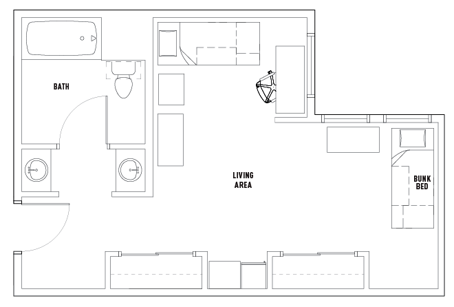 1 Bed - 1 Bath Triple Bedroom