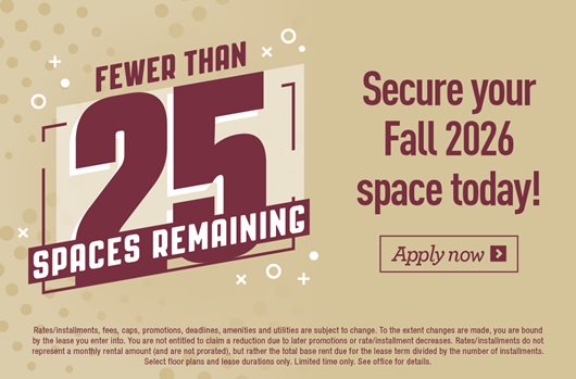 Fewer than 25 spaces remaining for Fall 2026