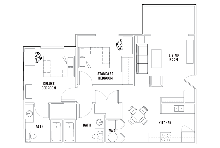 2 Bed - 2 Bath Standard Bedroom