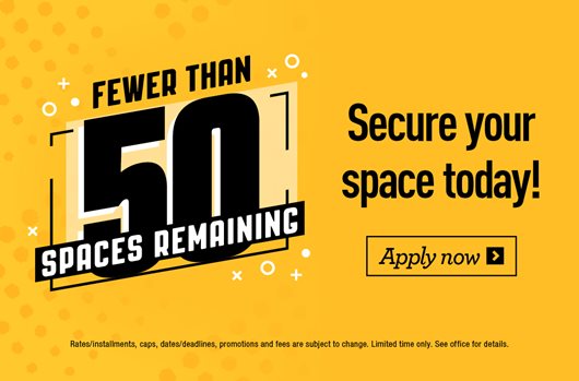 Fewer than 50 spaces remaining!