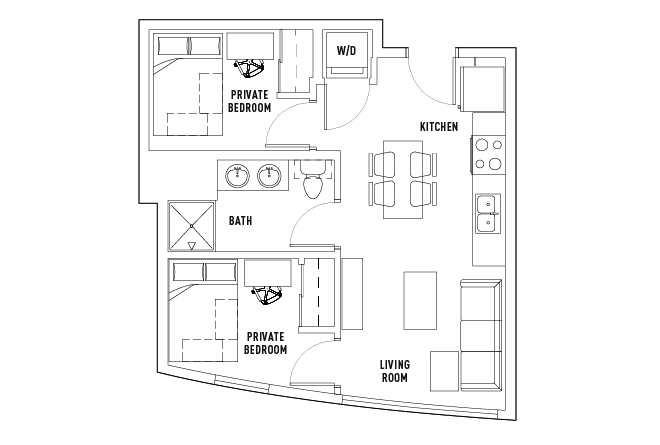 2 Bed - 1 Bath A Private