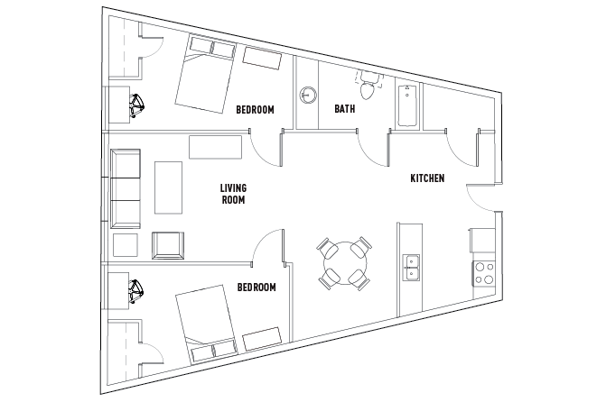 2 Bed - 1 Bath A