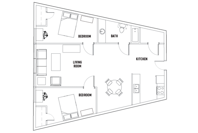 2 Bed - 1 Bath A