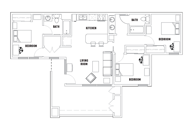 3 Bed - 2 Bath Shared Bath