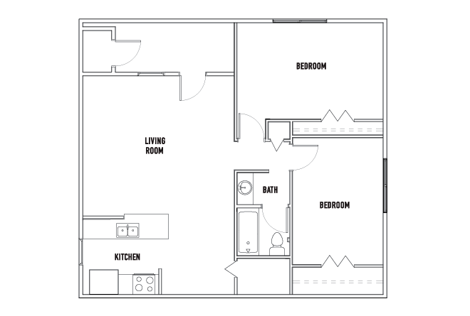 Tower - 2 Bed - 1 Bath C Private Bedroom with Balcony Unfurnished