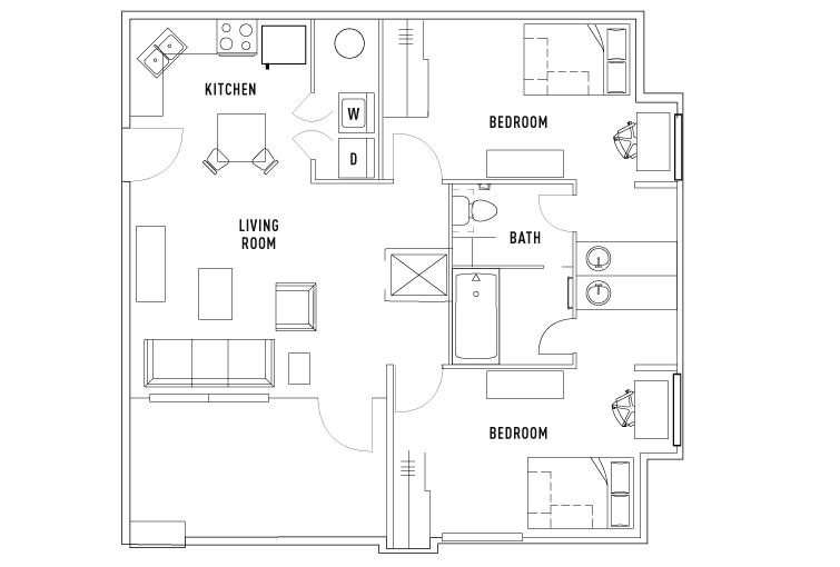2 Bed - 1 Bath A