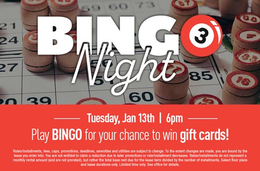 Bingo Night | Jan 13th | 6pm | Play BINGO for your chance to win gift cards! 