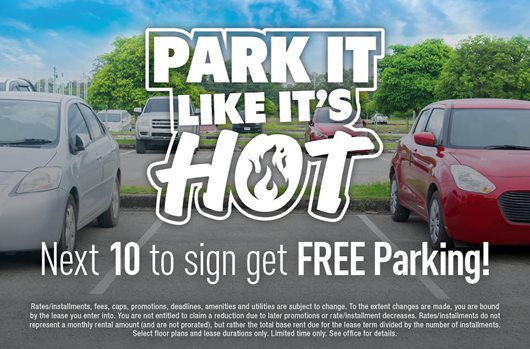 Park it like its hot. Next 10 to sign get free parking!