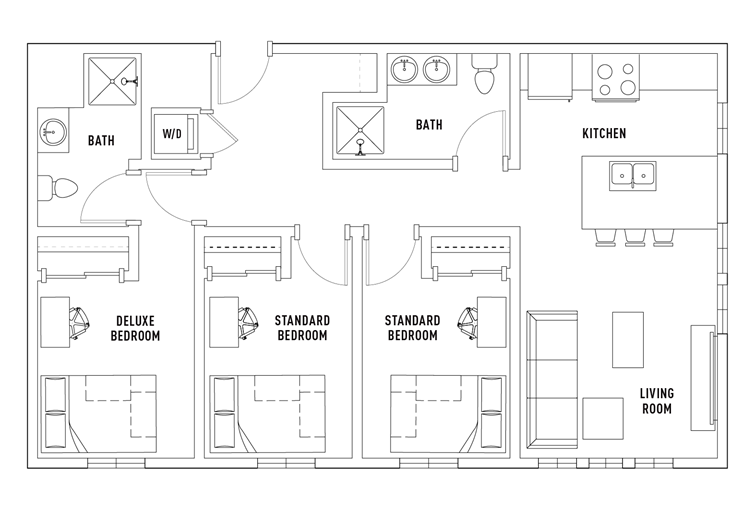 3 Bedroom 2 Bathroom C Standard Floor Plans The Jack Floor Plans