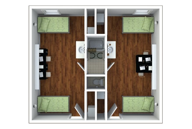 The Traditional 2 Bed - 1 Bath Shared Bedroom Suite