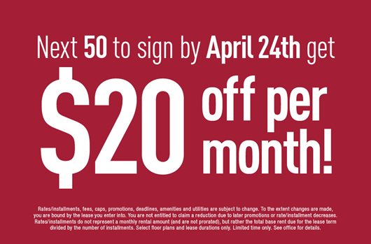 Next 50 to sign by April 24th get $20 per month!