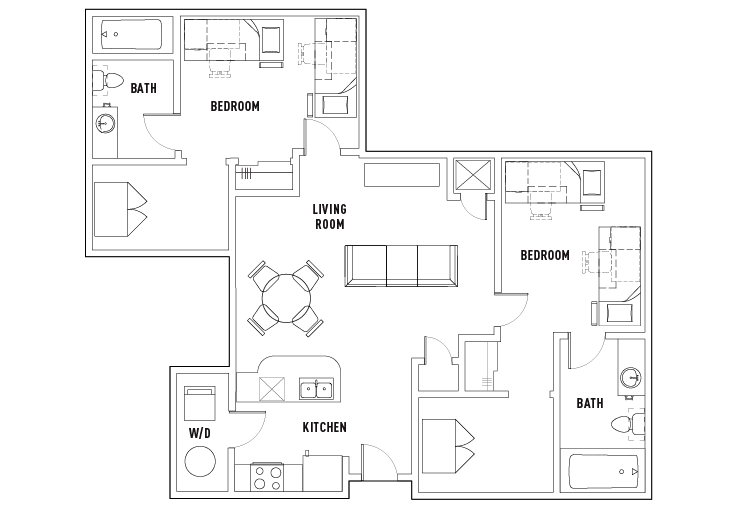 2 Bed - 2 Bath B Shared Bedroom Furnished