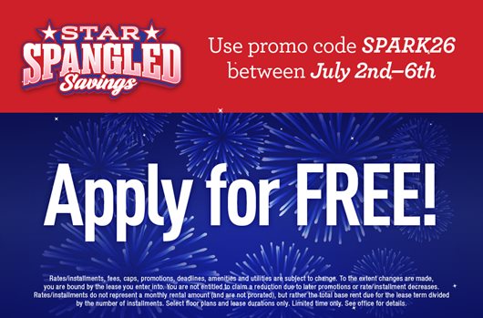 Star Spangled Savings! Use promo code SPARK26 between July 2nd - 6th and apply for FREE