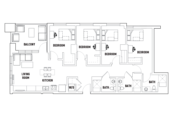 4 Bed - 3 Bath B Corner Shared Bath