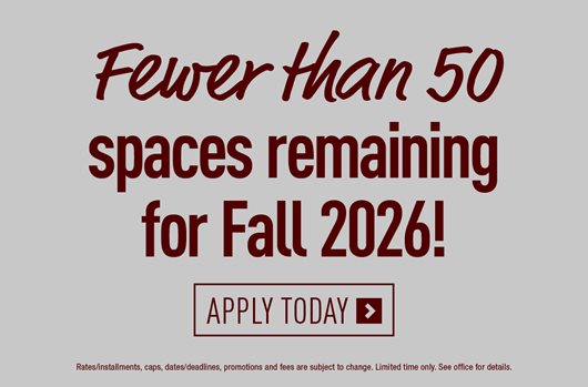Fewer than 50 spaces remaining! Apply Now> 