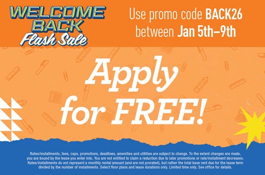 Welcome Back Flash Sale | Use promo code BACK26 between 1/5-1/9 | Apply for FREE