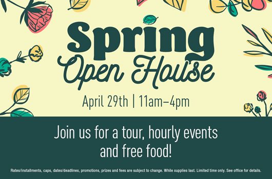Spring Open House on April 29th from 11am to 4pm