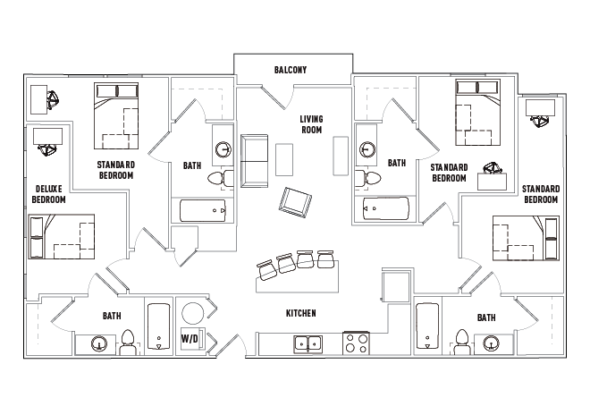 4 Bed - 4 Bath B Standard Bedroom