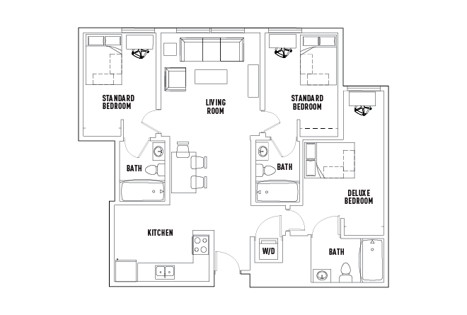 3 Bed - 3 Bath A Standard Bedroom