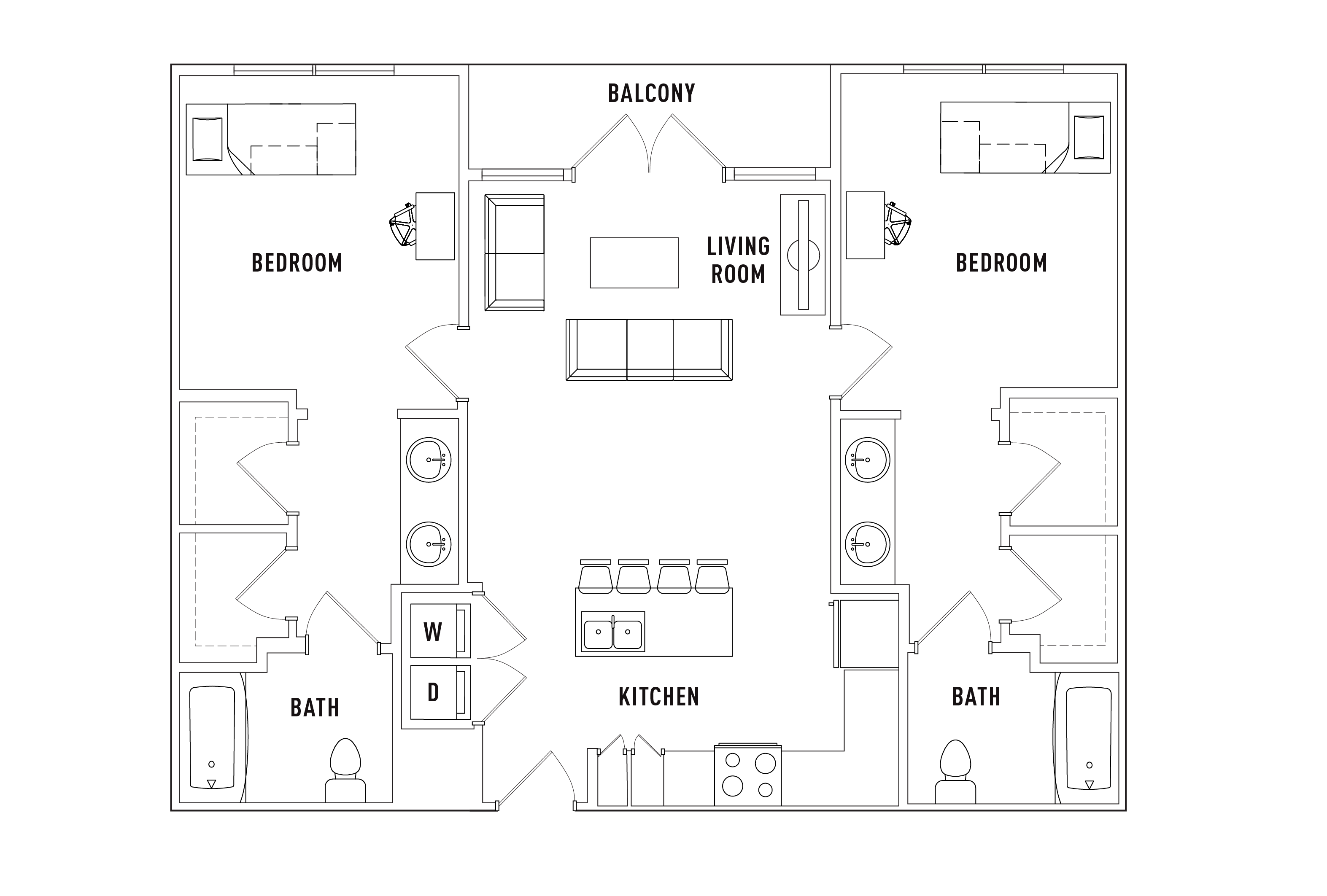 2 Bed - 2 Bath B Private Bedroom